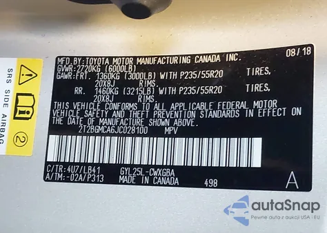 2018 Lexus Rx 450H z USA, uszkodzony, nr VIN 2T2BGMCA6JC028100